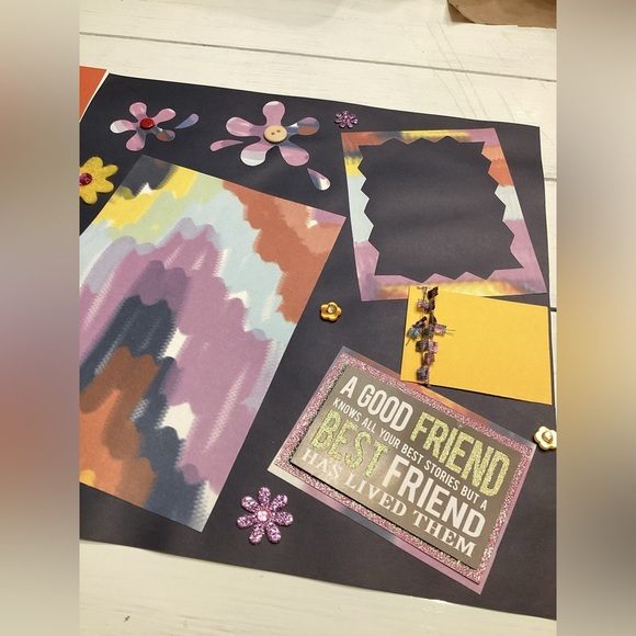 12x12 Pre-Made Friends Colorful Scrapbook Pages Set (4 pages) - Picture 6 of 7